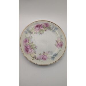 Jonroth Hand Painted Studios Germany Porcelain Rose Plate Signed Vogel Gold Rim